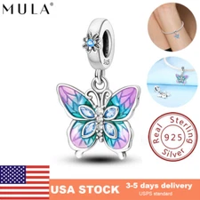 MULA 925 Sterling Silver Charm Butterfly Dangle DIY AAA CZ Colorful fit Bracelet