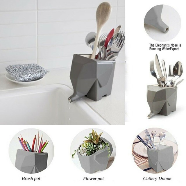 Elephant Cutlery Drainer Kitchen Storage Holder Flower Pen Container Organizer