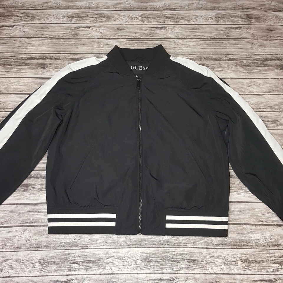 Guess Size L Women Track Jacket Floral Embroidered Full Zip Long Sleeve Black - Image 2 of 4