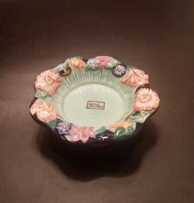 Fitz & Floyd 1994 Multicolor Floral Candle Holder 5" Diameter 
