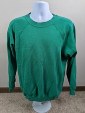 Vintage 90s Hanes Faded Distressed Green Raglan Sweatshirt Blank XL Made In USA