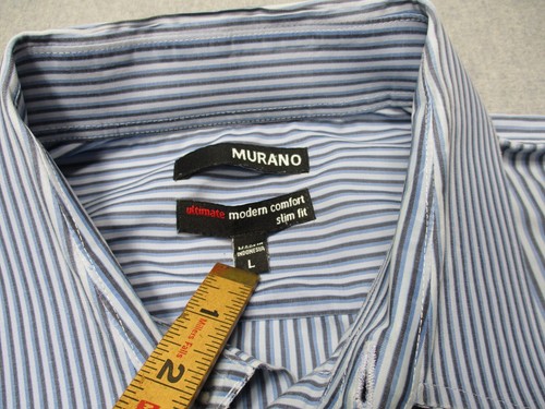 Murano Ultimate Modern Comfort Mens Large Button Up Slim Fit Long Sleeve Striped - Picture 3 of 6