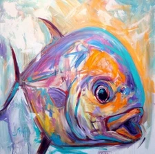 Expressionist PERMIT Fish SAVLEN Colorful Unique OOAK Coastal CONTEMPORARY Art