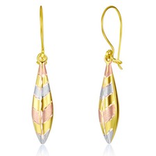 Wellingsale 14k Tri Color Gold Hanging Earrings 6 x 28mm 
