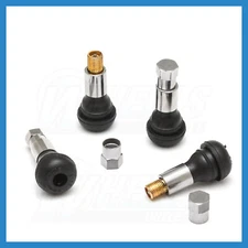 TR413 Snap-In Wheel Tire Valve Stems Short Chrome Rubber Cap (4 pcs)