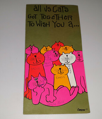 Vintage Mid Century Mod Cat Birthday Card All Us Cats Got together to Wish BY