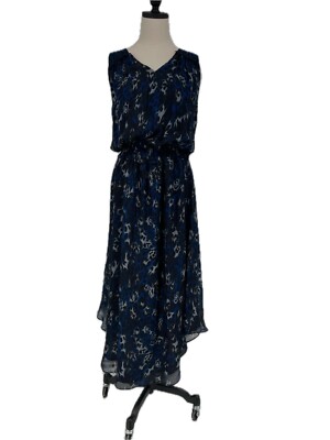 NWT Ramy Brook Simone Dress Womens M Navy Blue V-Neck Cheetah Print