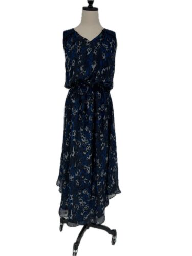 NWT Ramy Brook Simone Dress Womens M Navy Blue V-Neck Cheetah Print