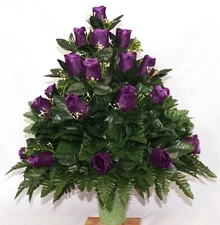 XL Handcrafted Purple Closed Roses- 360 Degree Cemetery Flower Vase