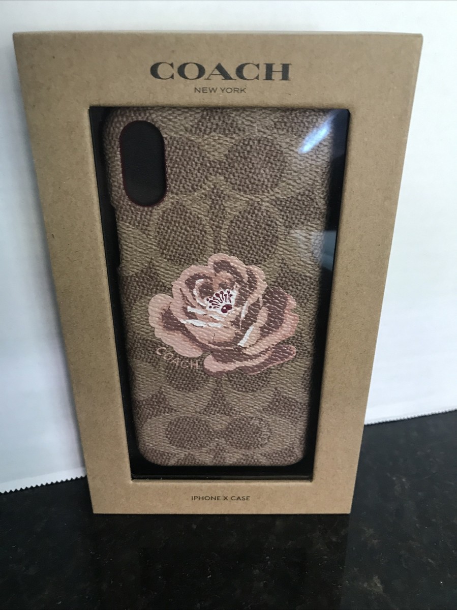 COACH Phone Case iPhone X Case Floral Signature Rose Brown Saddle