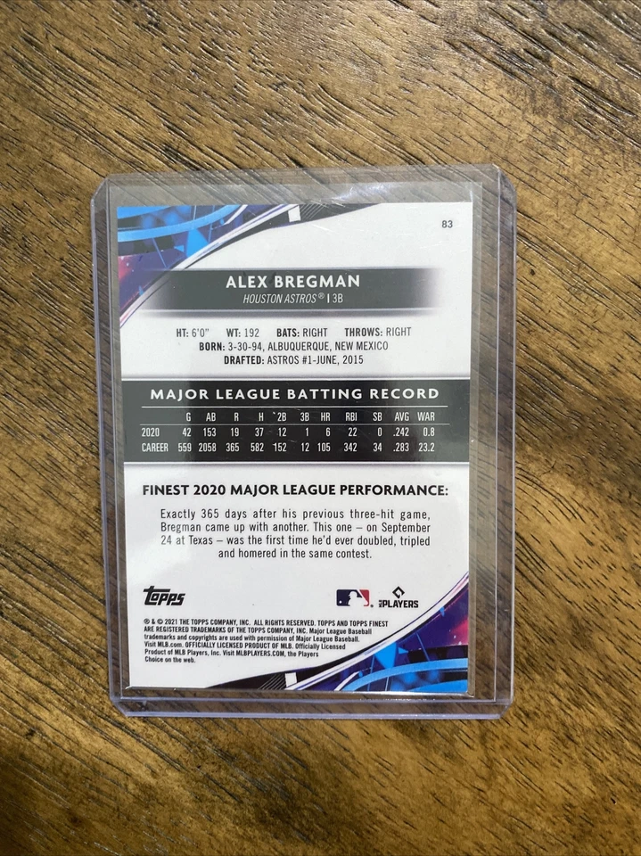 2021 Topps Finest Alex Bergman Rose Gold 35/75 Cn# 83 Astros - Image 2 of 2