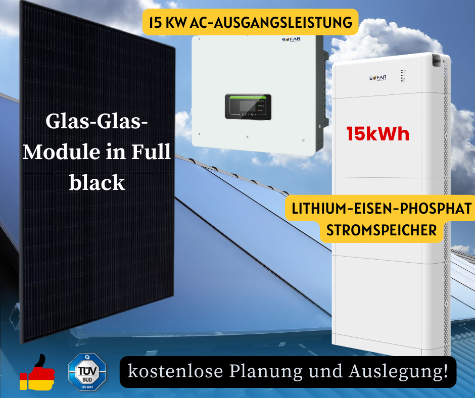 Photovoltaikanlage Komplettpaket Zur Hausnetzeinspeisung Mit Speicher 15 kwp Hybrid photovoltaikanlage komplettpaket mit speicher 15kwh