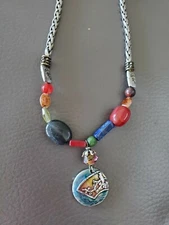Chico's Strand Bead Multi-Color Vintage Statement Necklace Bird Detail