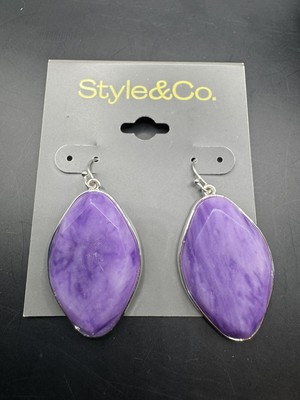 style&Co Purple Drop Marble Effect Silver Tone Tear Drop Shape Earrings