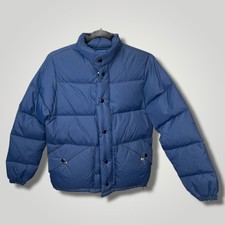 Vintage Miller Western Wear Blue Puffer Snap Front Down Coat Jacket Medium R114