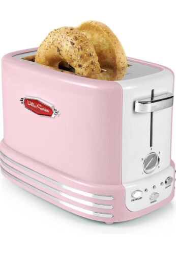 2024 Pink Retro 2 Slice Toaster Vintage Design With Crumb Tray 5 Levels Pink - Afbeelding 1 van 5