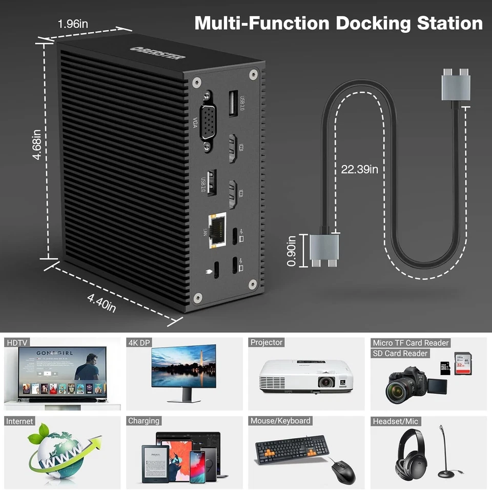 USB-C Docking Station Triple Display 4K HDMI Thunderbolt 3 USB3.0/2.0 100W PD3.0 - Image 4 of 4