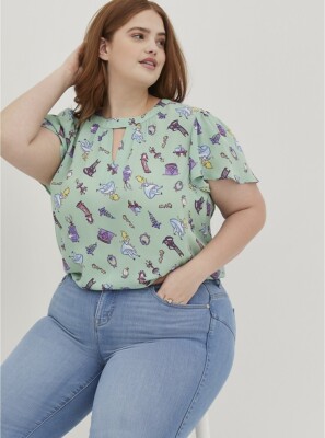Torrid Disney Alice Wonderland Shirt Blouse Flutter Sleeve Top NWT New 6X