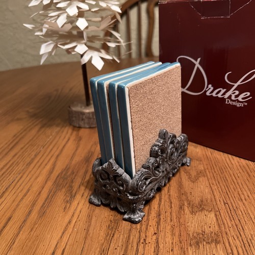 Drake Design Turquoise Coaster Set Rare And New Old Store Stock - Picture 2 of 9