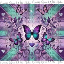 20oz Skinny Tumbler Sublimation Transfer Butterfly Purple Ready To Press