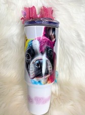 Beautiful Boston Terrier 40 oz Insulated Tumbler, comes with Bow and Charm