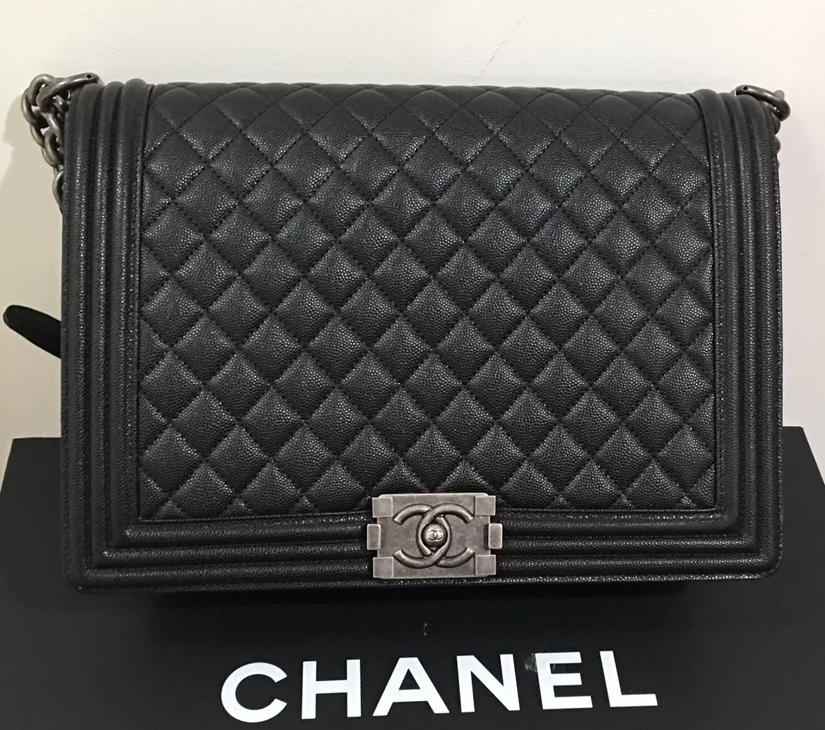 Chanel Boy Bag Black Quilted Caviar Nice Bag #6 Chanel Boy Bag Black Quilted Caviar Nice Bag