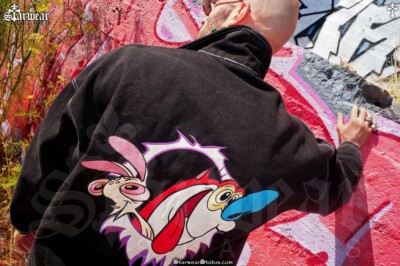 Vtg 90s Ren & Stimpy Nickelodeon TV Show Crew Cartoon Denim Hip Hop Jacket M/L