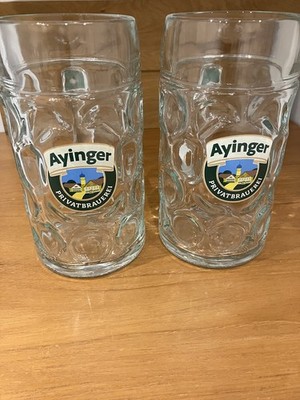 Konvolut 2 x schwere Glas Bierkrüge 1 Liter Steine - Ayinger Privatbrauerei 