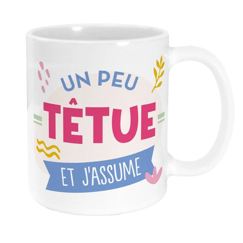 Mug - Tasse - Avec anse - Têtue - Blanc avec paillettes - Céramique - Humour - C - Photo 1/1