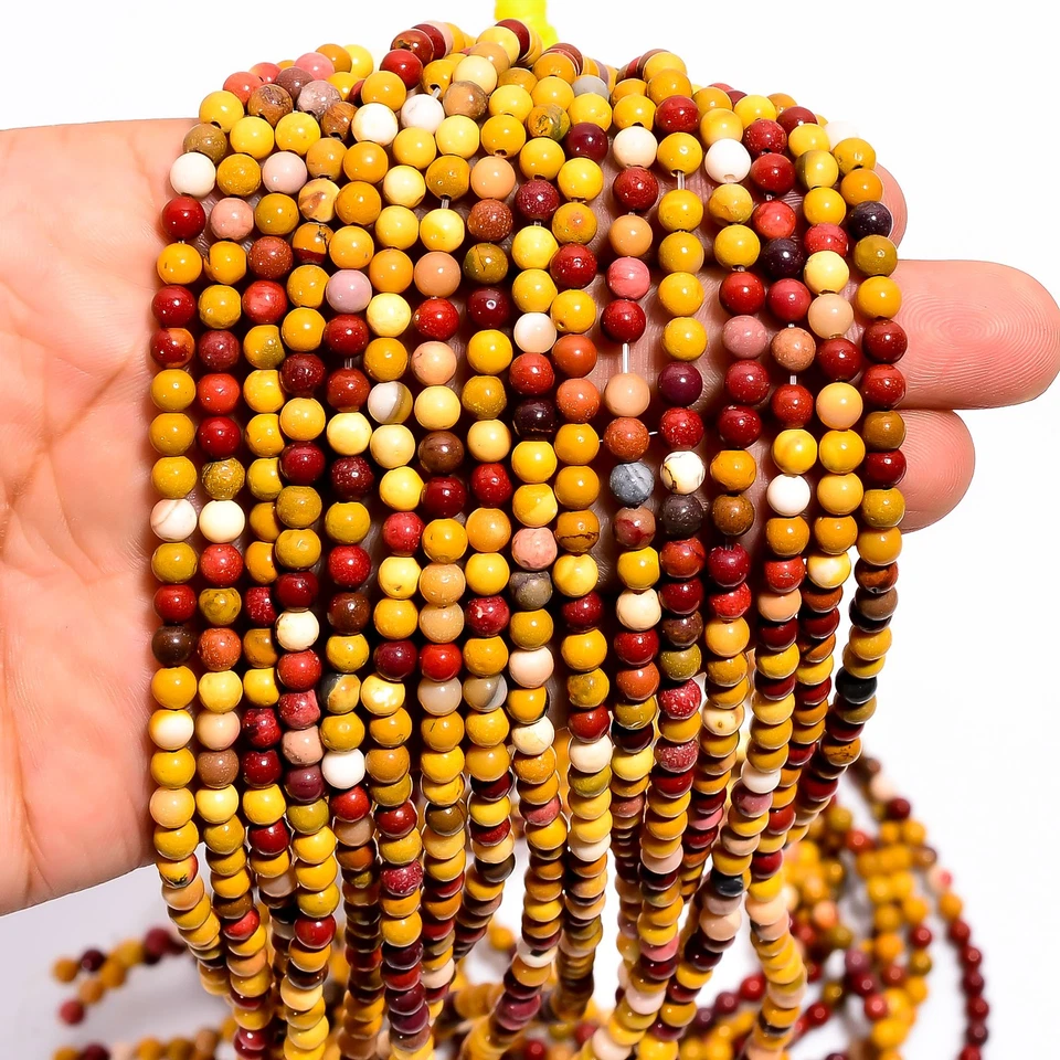 Natural Mookaite Gemstone Round Shape Smooth Beads 4X4.5 mm Strand 15" UGB608 - Imagem 3 de 3