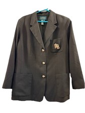 LAUREN RALPH LAUREN Women Black Wool RLL Crest Button Blazer Jacket 18W