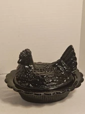 Black Ebony Mosser Glass 5 Inch Hen On Nest 