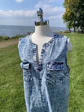 Vtg Acid Washed Cotton Denim Dress Jumper Womens Size XXL 1990s