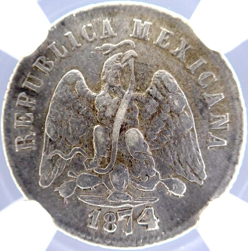 🔥 1874-Ch M Mexico 10 Centavos .903 Ag Chihuahua Mint NGC XF 40 (Toned)