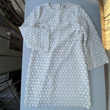Zimmermann White Textured Circle Lace Shift Dress 3/4 Sleeve Boho Sz 3