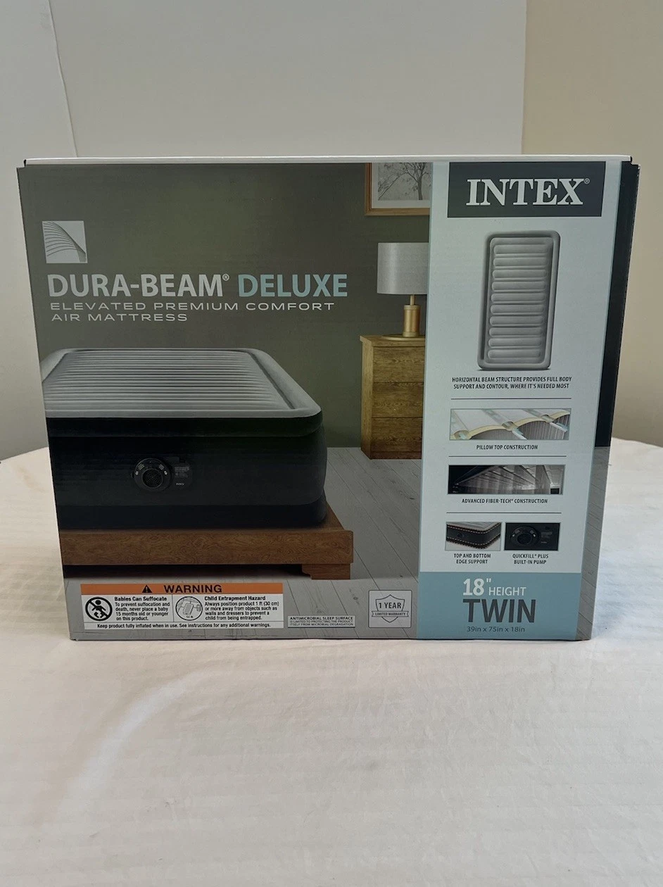 Intex Comfort Deluxe Dura-Beam Plush Airbed Mattress with Built-In Pump - Twin