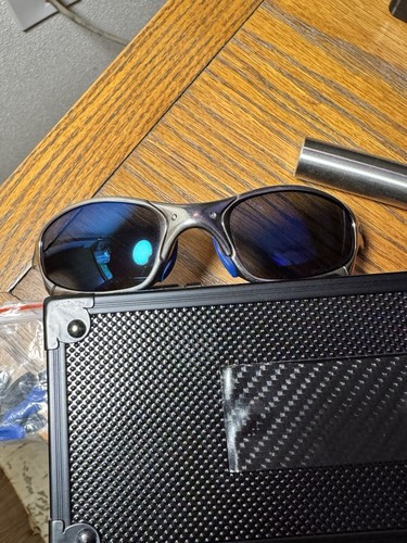 Vintage Oakley Juliet X Metal Polished Silver Frame With OEM Blue Polarized Lens