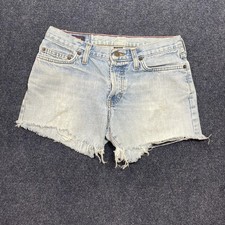 Y2K Abercrombie Fitch Shorts Womens 2S Blue Light Wash Denim Cutoff Frayed Hem