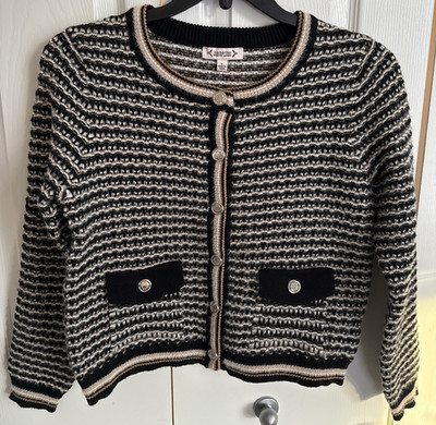 Nanette Lepore Cardigan Knit Sweater Black Beige Pre-Shrunk Yarn Size Small NEW!