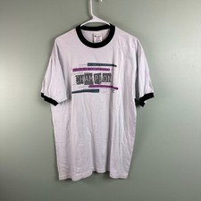 Vintage Champion Graphic White Ringer T-Shirt Size L/XL Cotton USA Made Discover