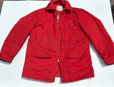 Vtg  70’s Men’s  Red Canvas Quilted Zip Hunting Barn Chore Coat Outdoor Life M/L
