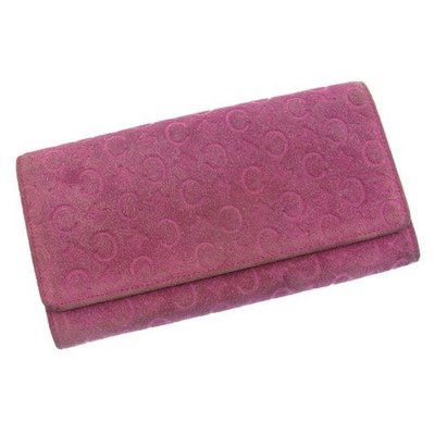 CELINE Long Wallet Bi-Fold Zip C Macadam Pink Beige Leder Vintage Geldbörse G...
