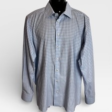 Eton Contemporary Fit Blue Check Plaid Cotton Dress Shirt EU 46 / US 18