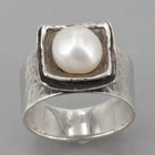Vintage Silpada Hammered Sterling Silver Cultured Pearl Ring R0898 Size 7.5+