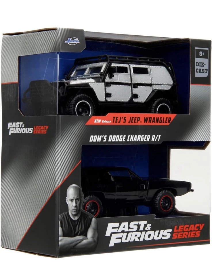 Jada Fast & Furious Dom's Dodge Charger R/T 1970 & Tej's Jeep Wrangler 1:32 Set - Image 2 of 4
