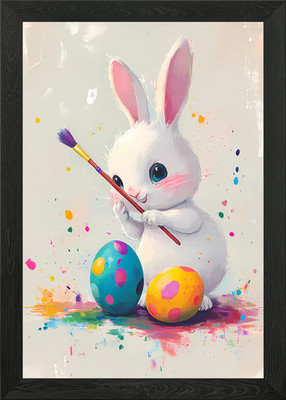 Niedlicher Osterhase Gemälde Eier gerahmt Wandbild Poster Leinwanddruck Bild
