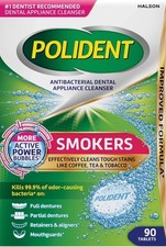 Polident Smokers Antibacterial Dental Appliance Cleanser Tablets, 90 Count