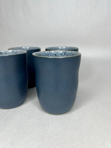 4 Blue Denby Studio Halo Handless Mugs Beaker Speckle England Cups Stoneware