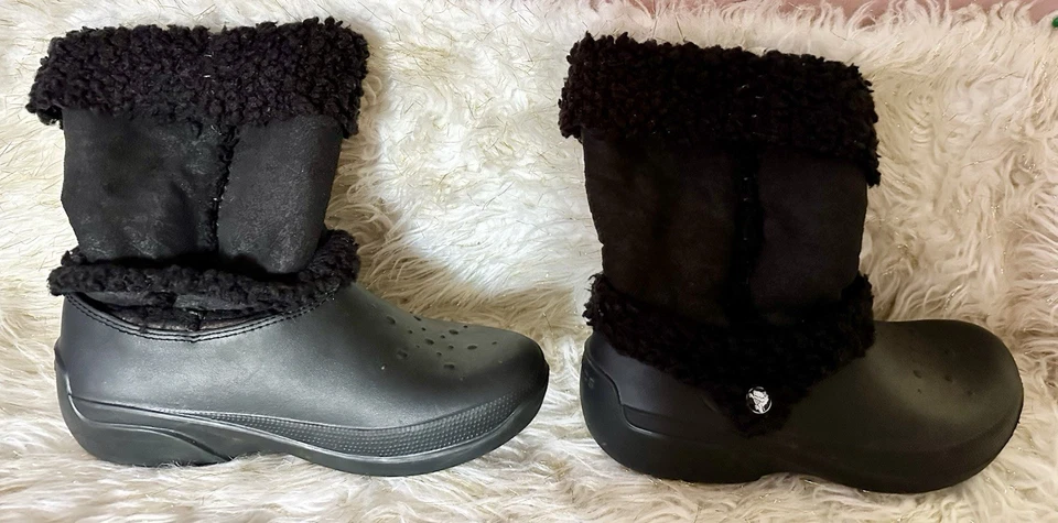 Crocs Women's Nadia Pull On Boot Size 12 Black Rubber Faux Fur Fleece - Image 4 of 4