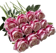 UKELER Artificial Rose Flowers Dark Pink 12 Pcs Blossom Rose Flowers Real Touch